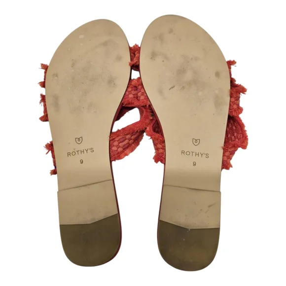 Rothy's 'Triple Band Bright Red' Fringe Slip On Sandals SZ 9
